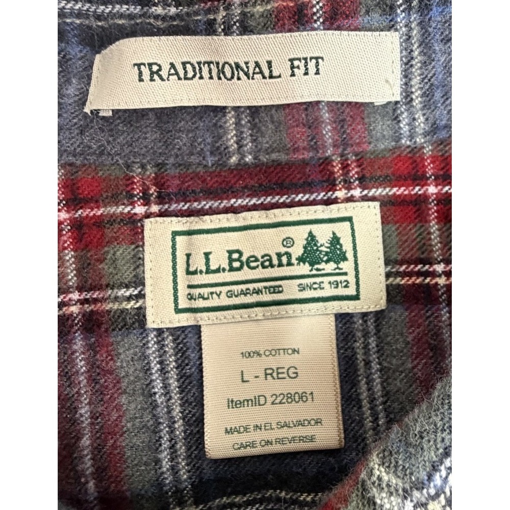 LL Bean Traditional Fit Flannel Men's Shirt Sz Large Gray Red Plaid L  #228061 - Picture 2 of 7